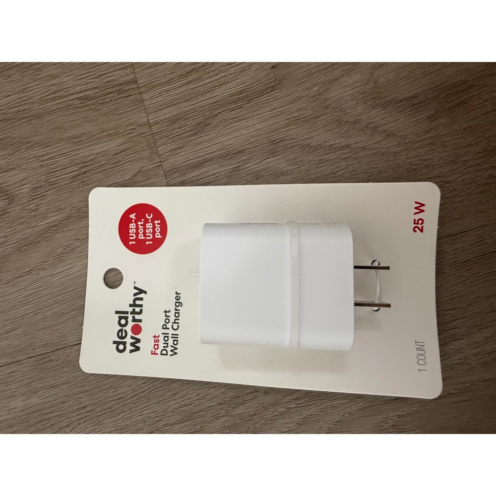 Deal Worthy Fast Dual Port Wall Charger 25W USB-C USB-A White Adapter 080080819